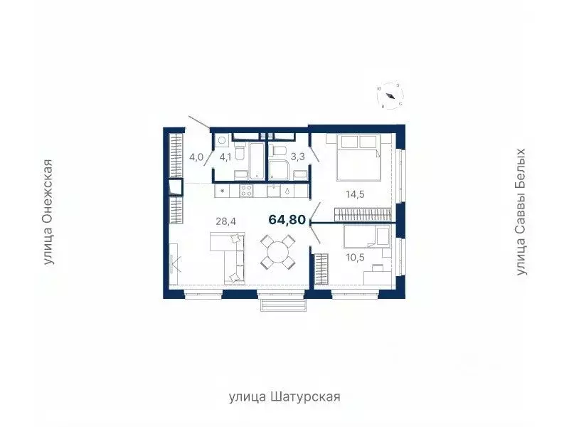 2-к кв. Свердловская область, Екатеринбург ул. Шатурская (64.8 м) - Фото 0
