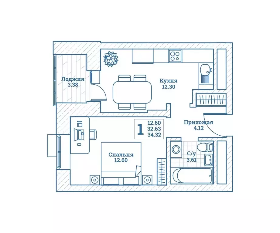 1-комнатная квартира: посёлок городского типа Монино, улица Генерала ... - Фото 1