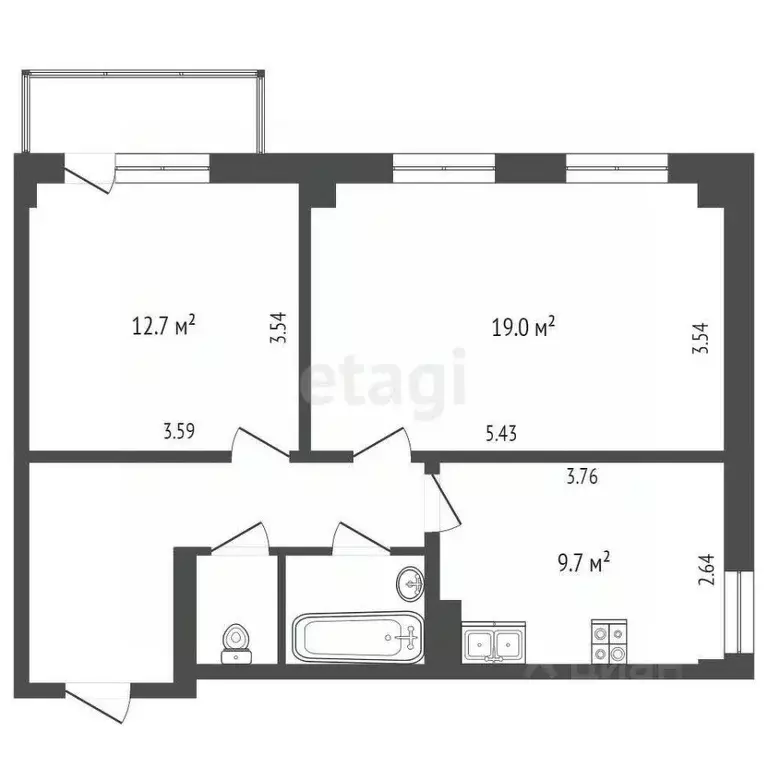 2-к кв. Ямало-Ненецкий АО, Муравленко ул. 70 лет Октября, 39 (54.5 м) - Фото 1