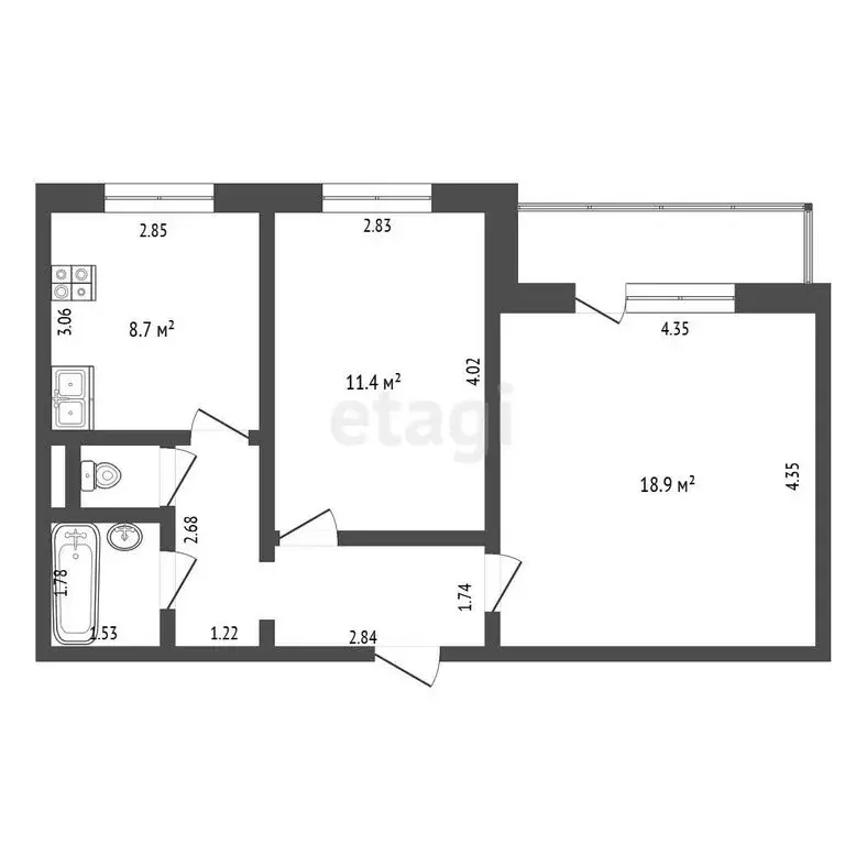 2-комнатная квартира: Абакан, улица Крылова, 106к4 (50.8 м) - Фото 0