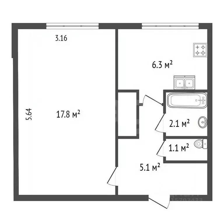 1-к кв. Санкт-Петербург ул. Есенина, 14К2 (32.4 м) - Фото 2