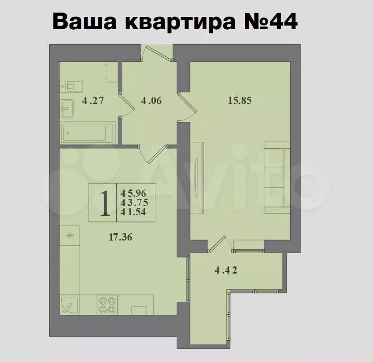 1-к. квартира, 46 м, 8/10 эт. - Фото 1