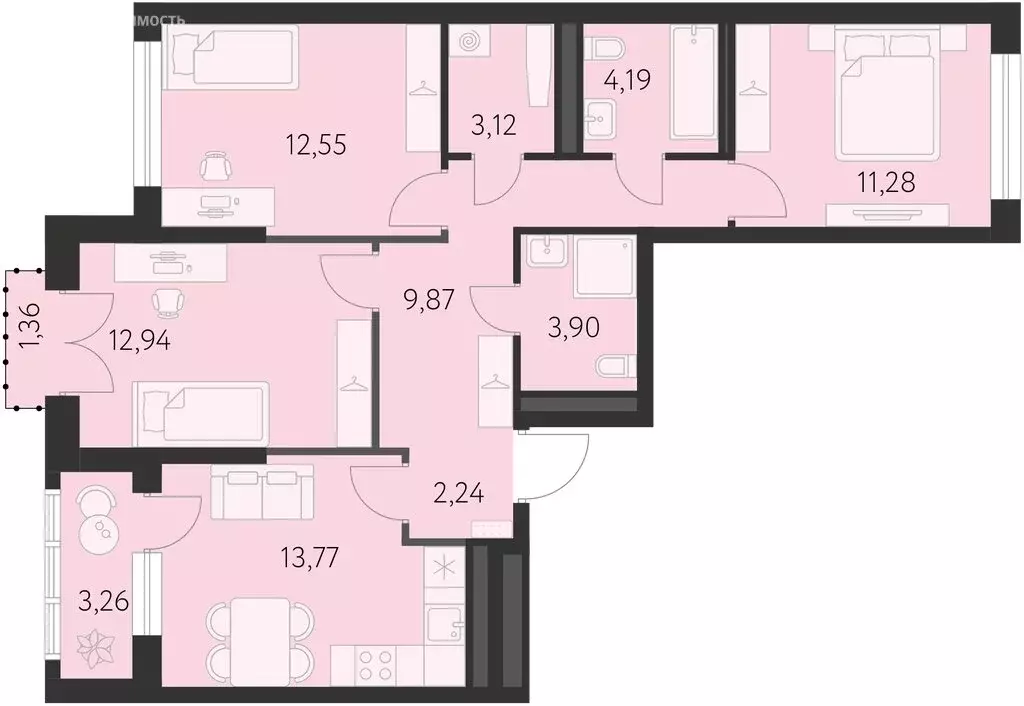 3-комнатная квартира: Екатеринбург, улица Академика Парина, 27 (75.69 ... - Фото 0