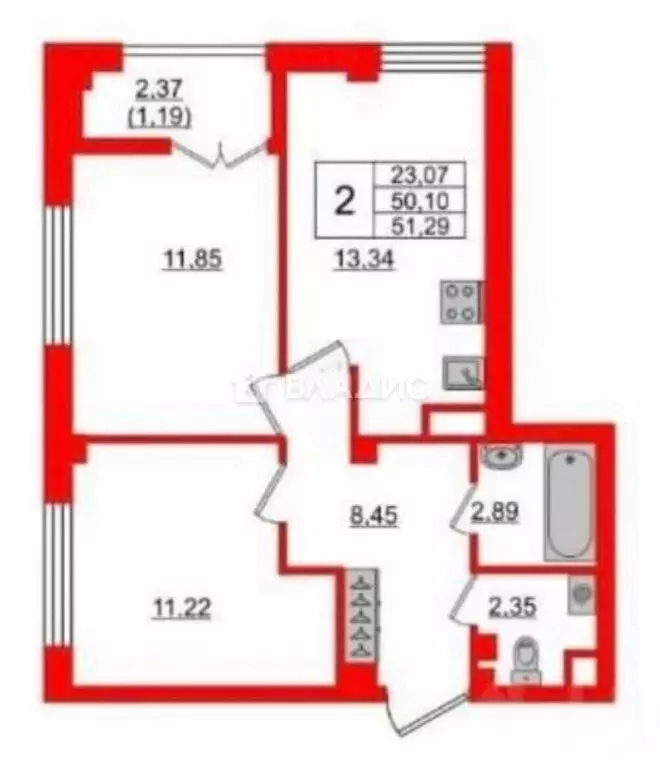 2-комнатная квартира: Санкт-Петербург, Ремесленная улица, 15 (51.29 м) - Фото 0