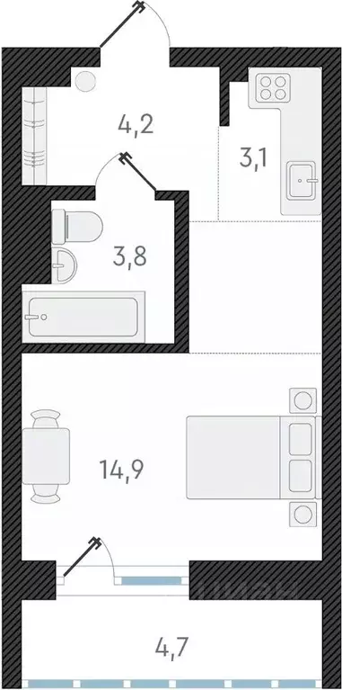 Студия Новосибирская область, Новосибирск ул. Аэропорт, 49 (26.0 м) - Фото 0