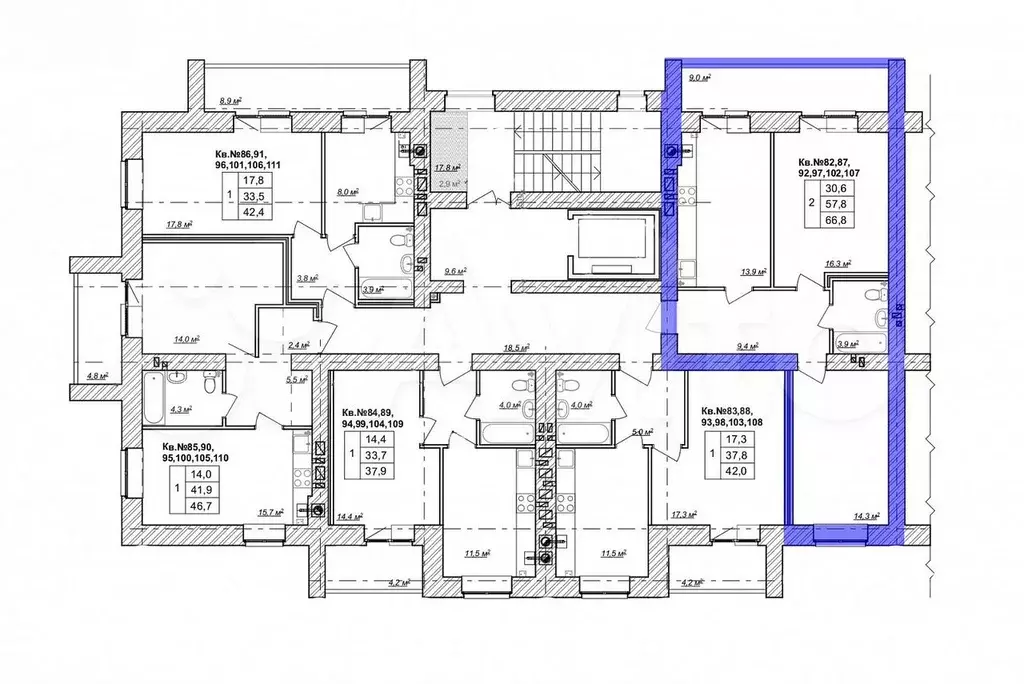 2-к. квартира, 67 м, 6/9 эт. - Фото 1