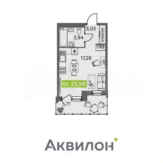 Квартира-студия, 26 м, 2/9 эт. - Фото 0