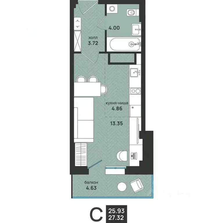 Студия Архангельская область, Архангельск ул. Свободы, 16 (27.32 м) - Фото 2