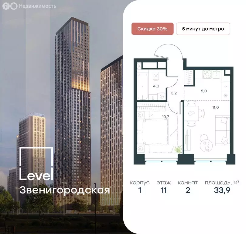 2-комнатная квартира: Москва, жилой комплекс Левел Звенигородская, к1 ... - Фото 0