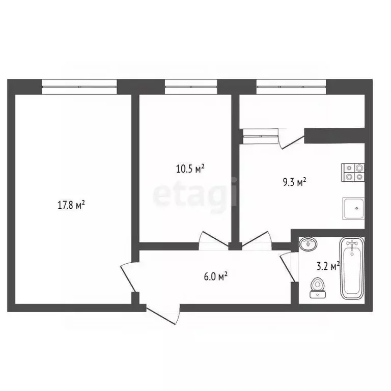 2-к кв. Ростовская область, Батайск ул. Олимпийское кольцо, 36к7 (47.0 ... - Фото 2