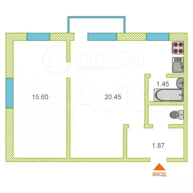 2-к. квартира, 42 м, 3/5 эт. - Фото 0