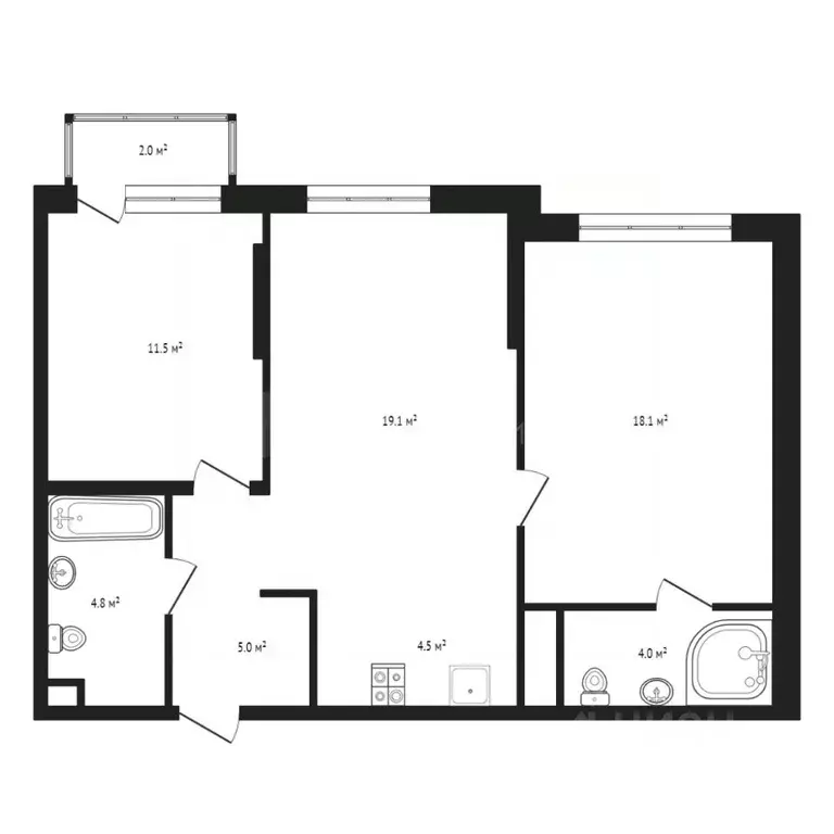 2-к кв. Тюменская область, Тюмень ул. Новоселов, 103к2 (64.1 м) - Фото 1