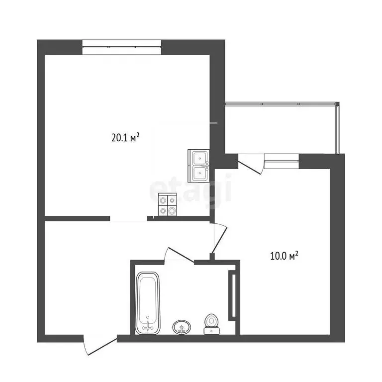 1-комнатная квартира: Тюмень, улица Федюнинского, 30к2 (44.9 м) - Фото 1