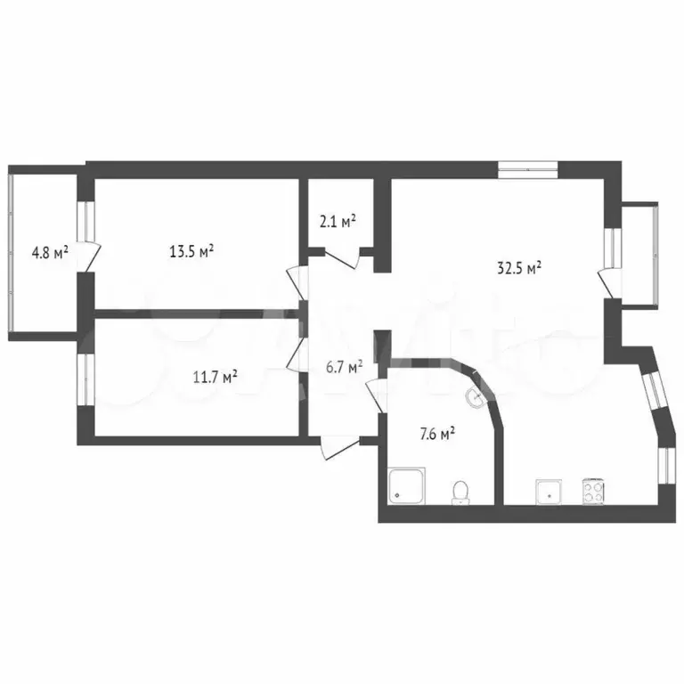 3-к. квартира, 76 м, 2/3 эт. - Фото 0