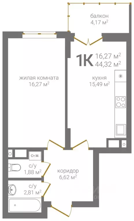 1-к кв. Нижегородская область, Нижний Новгород 2-я Оранжерейная ул., 4 ... - Фото 1