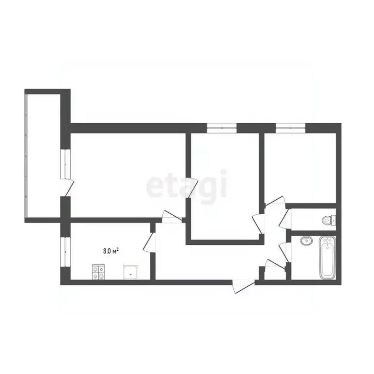 3-к кв. Тюменская область, Тюмень ул. Ватутина, 19А (58.9 м) - Фото 1