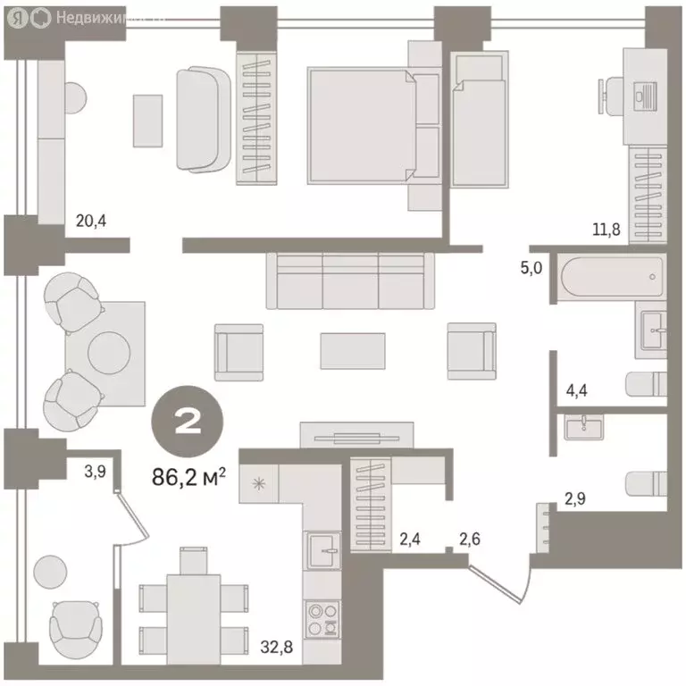 2-комнатная квартира: Новосибирск, жилой комплекс Мылзавод (86.24 м) - Фото 2