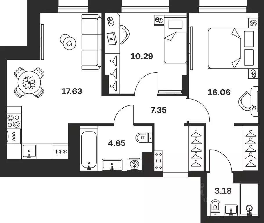 2-к кв. Тульская область, Тула Баташи Парк жилой комплекс (59.36 м) - Фото 1
