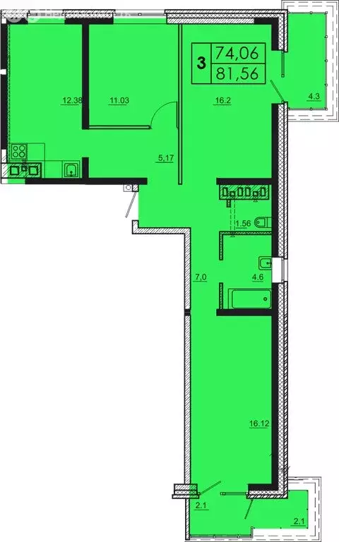 3-комнатная квартира: Иркутск, микрорайон Ново-Ленино (82.56 м) - Фото 0