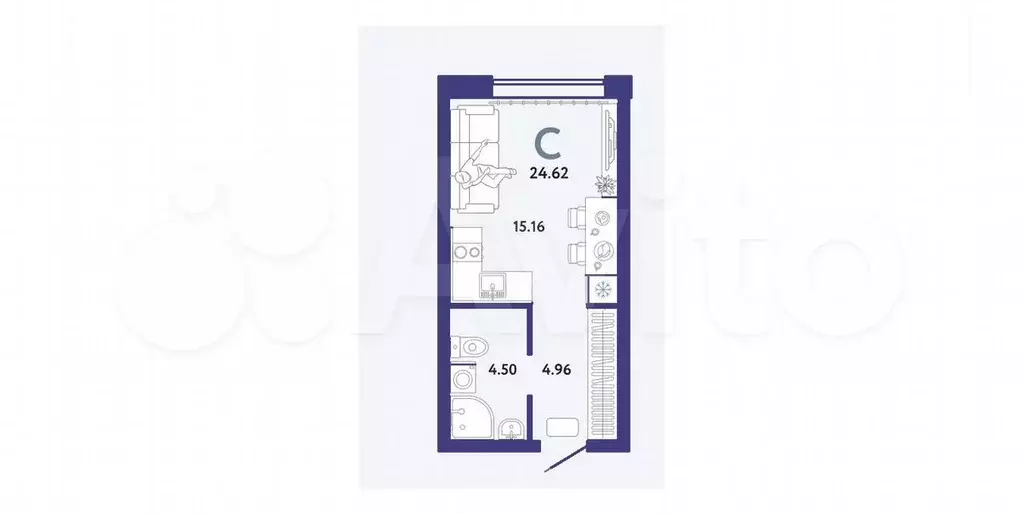 Квартира-студия, 28,8 м, 2/13 эт. - Фото 1