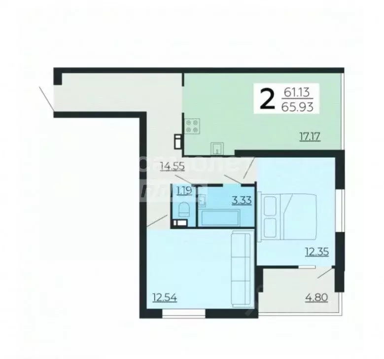 2-к кв. Липецкая область, Липецк ул. Качалова (65.83 м) - Фото 2