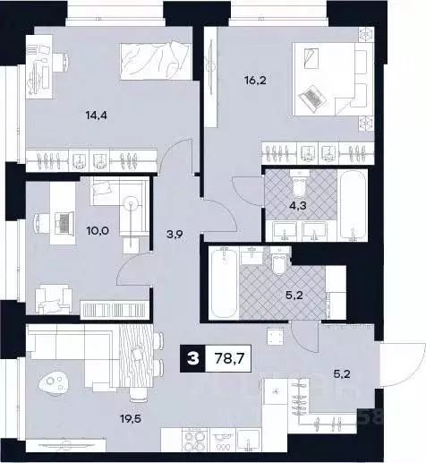 3-к кв. Москва Лодочная ул., 27К2 (78.7 м) - Фото 0