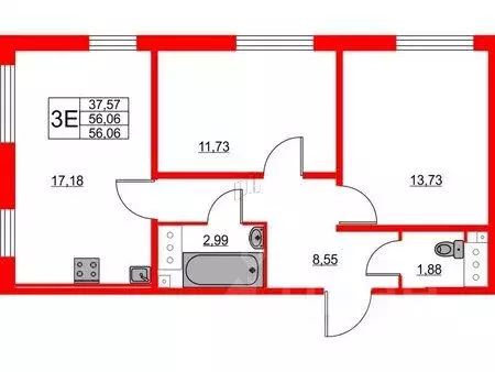 2-к кв. Санкт-Петербург ул. Маршала Казакова, 21к2 (56.1 м) - Фото 1