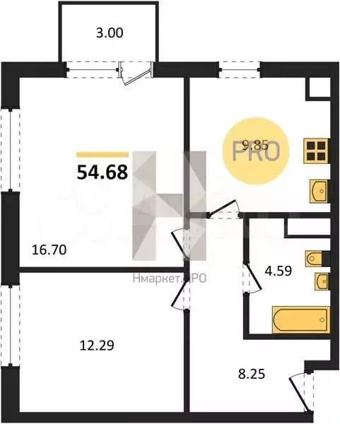 2-к. квартира, 54,7 м, 4/4 эт. - Фото 0