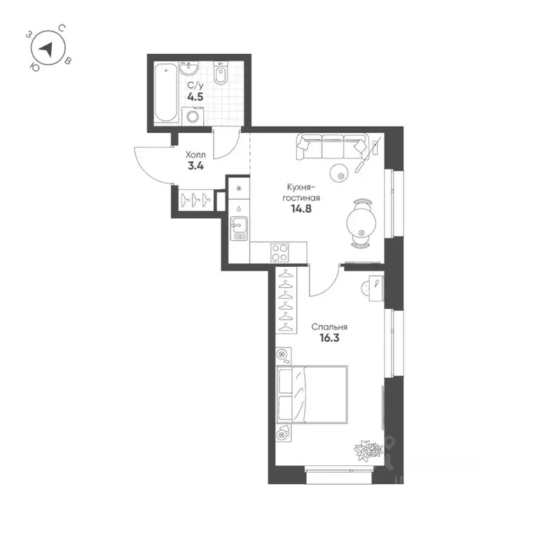 1-к кв. Свердловская область, Екатеринбург Солнечный жилрайон,  (39.0 ... - Фото 1