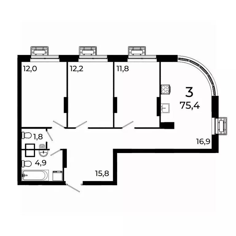3-к кв. Нижегородская область, Нижний Новгород ул. Коперника, 15 (75.4 ... - Фото 1
