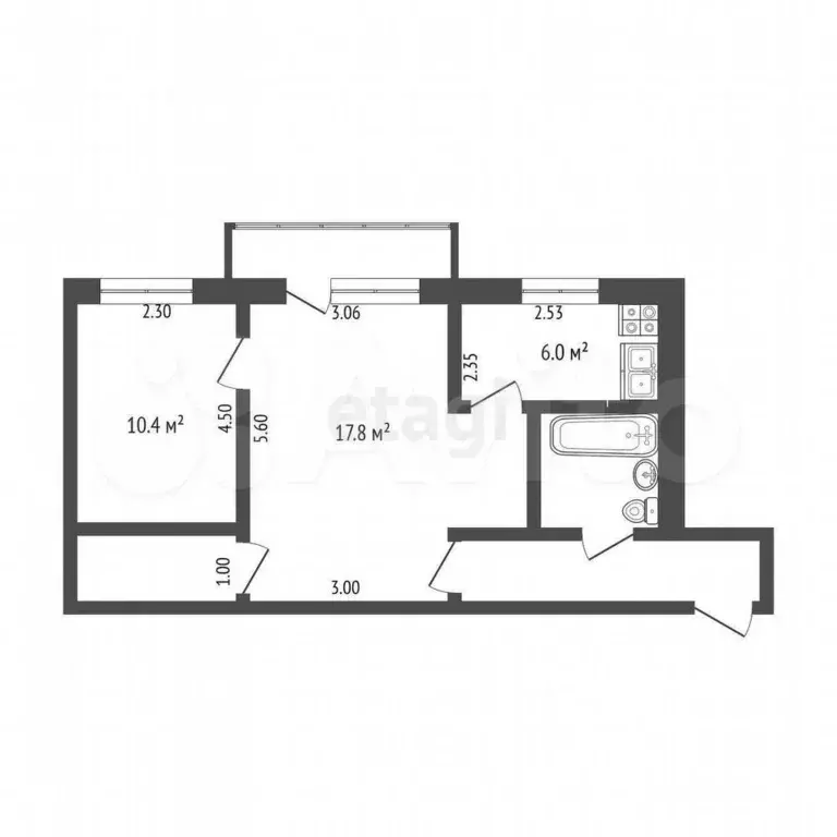 2-к. квартира, 45,5 м, 5/5 эт. - Фото 0