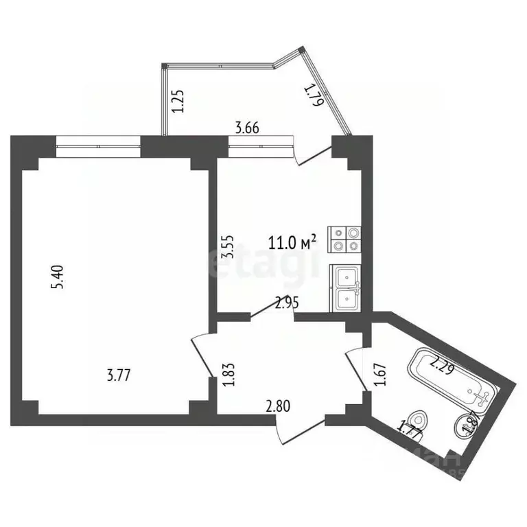 1-к кв. Самарская область, Самара Солнечная ул., 4 (41.0 м) - Фото 2
