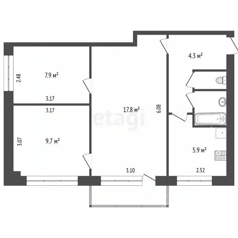 3-к кв. Калужская область, Дзержинский муниципальный округ, Льва ... - Фото 2