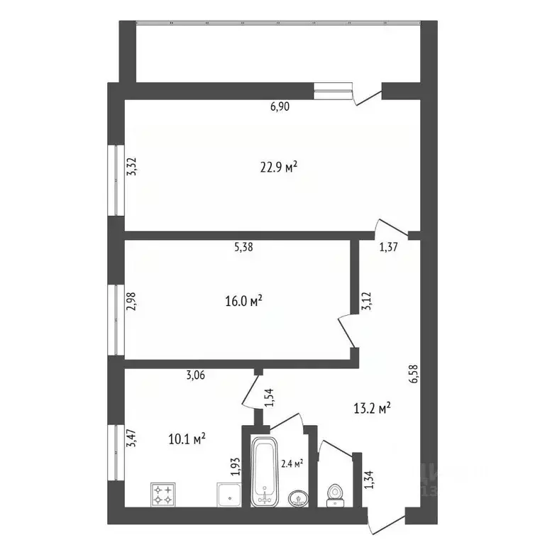 3-к кв. Амурская область, Благовещенск ул. Мухина, 53/3 (65.6 м) - Фото 2