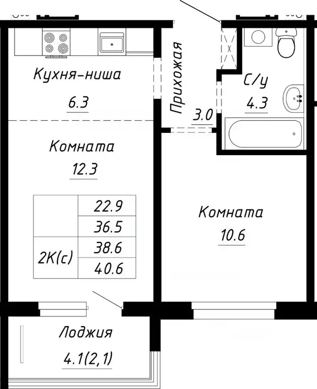 2-к кв. Алтайский край, Барнаул ул. Им. Анатолия Мельникова, 1 (38.6 ... - Фото 0