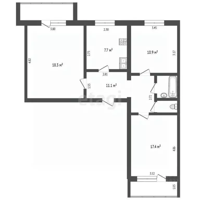 3-к кв. Марий Эл, Йошкар-Ола ул. Яна Крастыня, 4А (80.0 м) - Фото 1