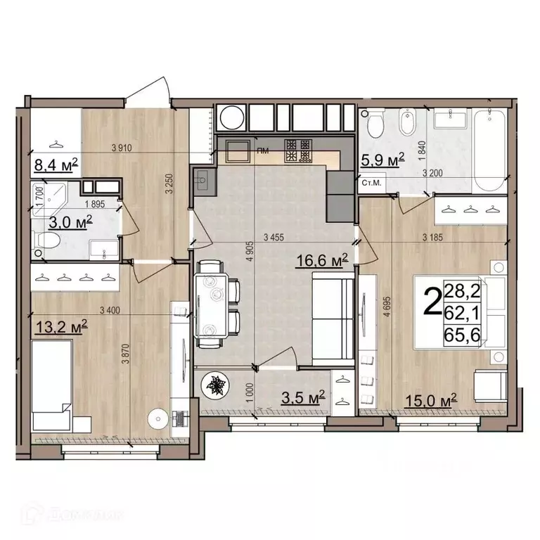 2-к кв. Рязанская область, Рязань Еврокласс жилой комплекс (65.6 м) - Фото 1