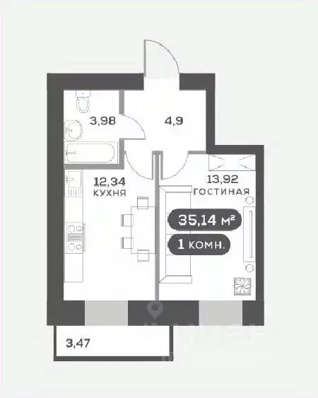 1-к кв. Красноярский край, Красноярск Академгородок мкр,  (35.14 м) - Фото 0