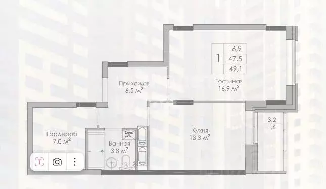 1-к кв. Липецкая область, Липецк Московская ул., 159к1 (49.1 м) - Фото 2