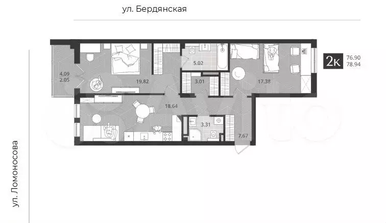 2-к. квартира, 76,9 м, 1/4 эт. - Фото 1