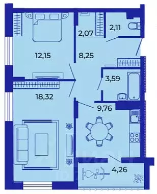 2-к кв. Брянская область, Брянск ул. Имени О.С. Визнюка, 18 (60.1 м) - Фото 1