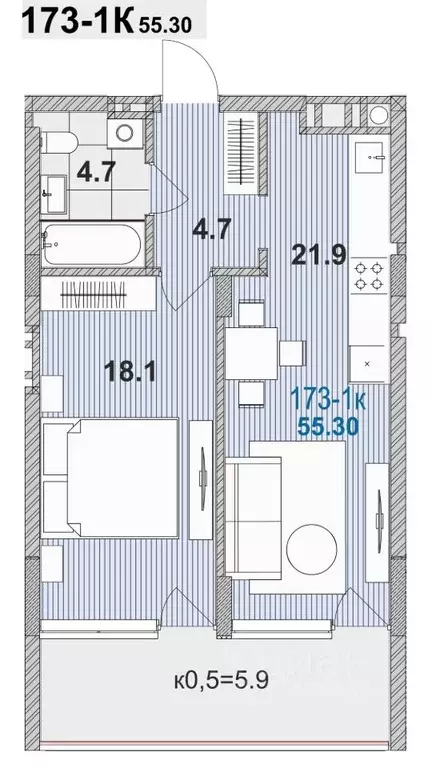 1-к кв. Калининградская область, Зеленоградск ул. Гагарина, 87 (55.3 ... - Фото 0