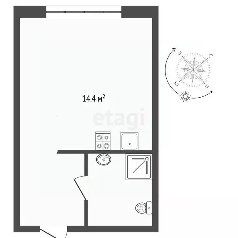 Студия Тюменская область, Тюмень ул. Самарцева, 19В (14.4 м) - Фото 2