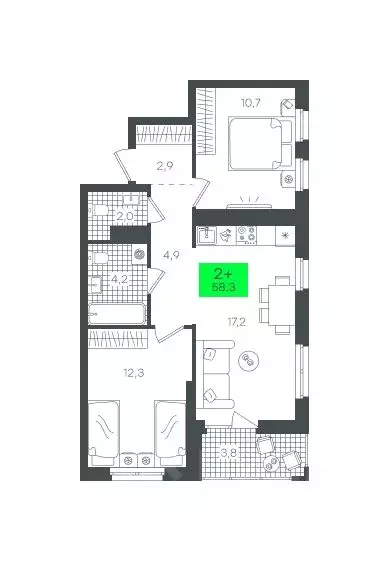 2-к кв. Тюменская область, Тюмень ул. Василия Малкова, 15 (58.35 м) - Фото 0