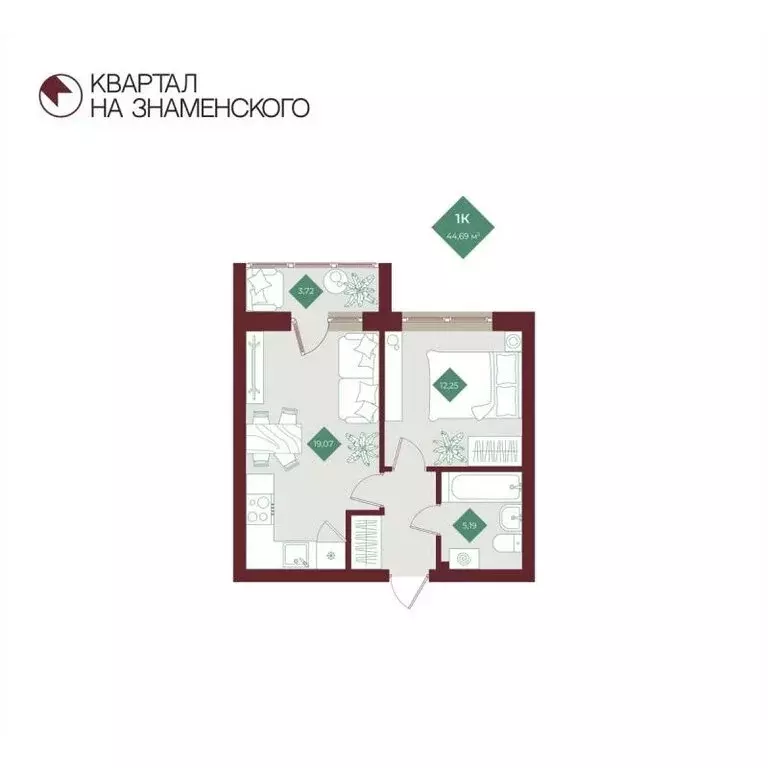 1-комнатная квартира: Тобольск, микрорайон 3Б, 6Бк2 (44.69 м) - Фото 0