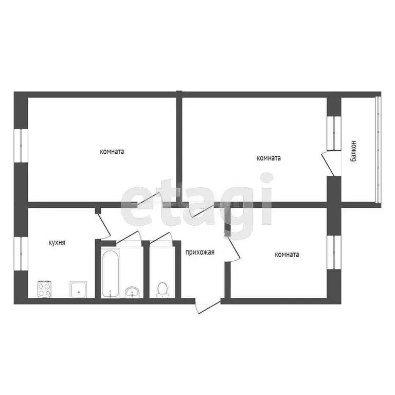 3-комнатная квартира: Курган, посёлок Керамзитный, 10 (62.9 м) - Фото 1