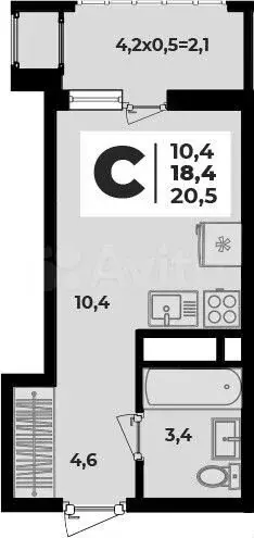 Квартира-студия, 20,5м, 3/8эт. - Фото 1