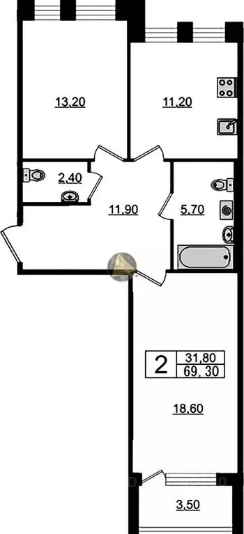 2-к кв. Санкт-Петербург Манчестерская ул., 5к1 (69.3 м) - Фото 1