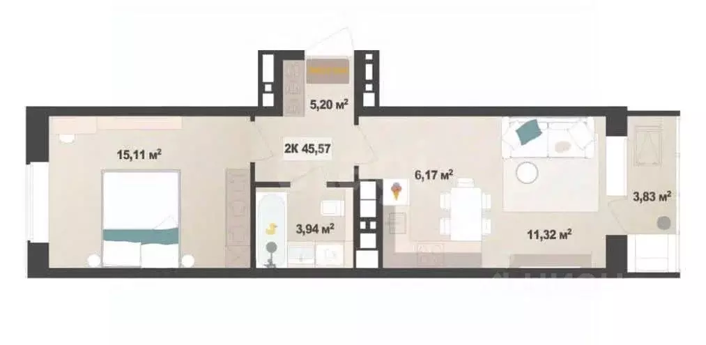 2-к кв. Удмуртия, Ижевск Воткинское ш., 61А (49.84 м) - Фото 1