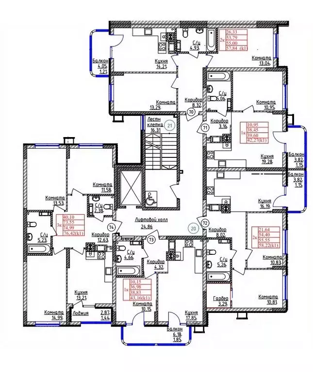3-к кв. Калининградская область, Калининград ул. Дубовая Аллея (74.99 ... - Фото 2